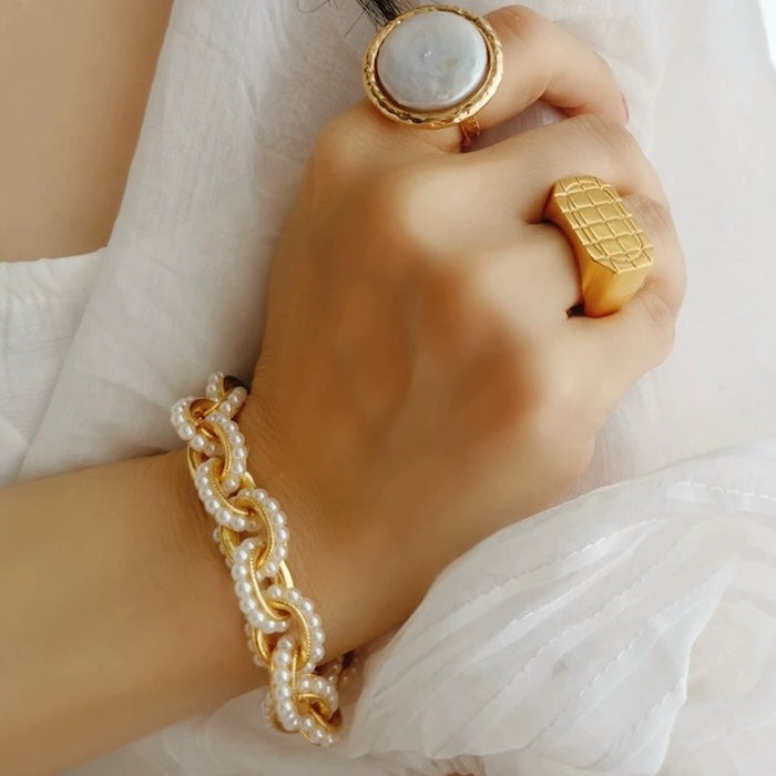 Chunky Pearl Chain Necklace Bracelet Set