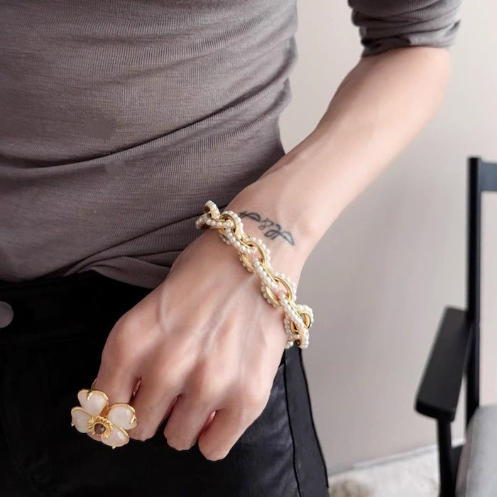 Chunky Pearl Chain Necklace Bracelet Set