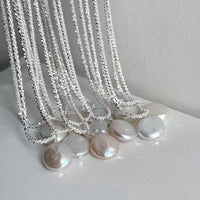 Glitter Coin Baroque Pearl Pendant Necklace