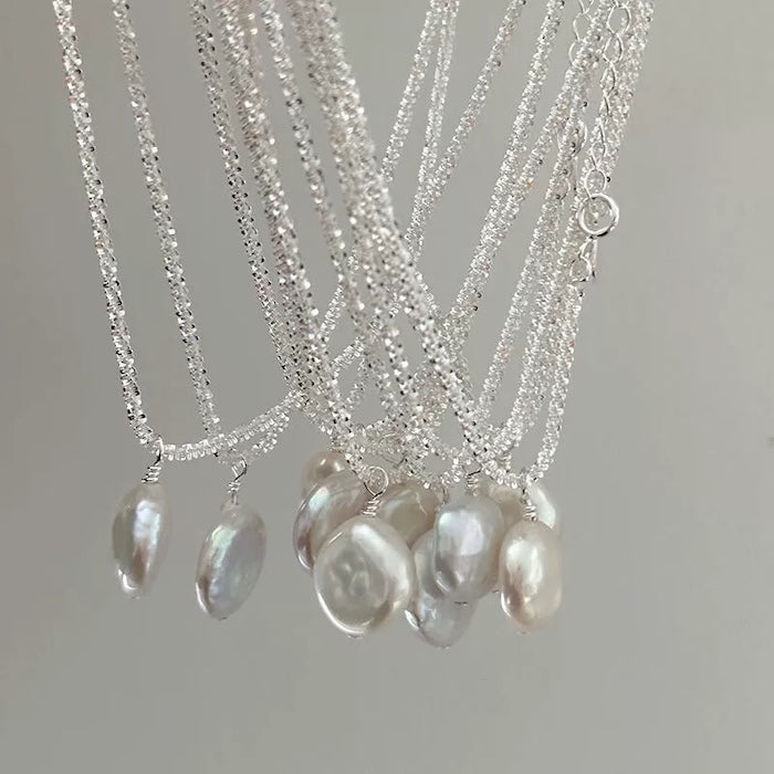 Glitter Coin Baroque Pearl Pendant Necklace