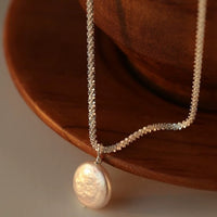 Glitter Coin Baroque Pearl Pendant Necklace