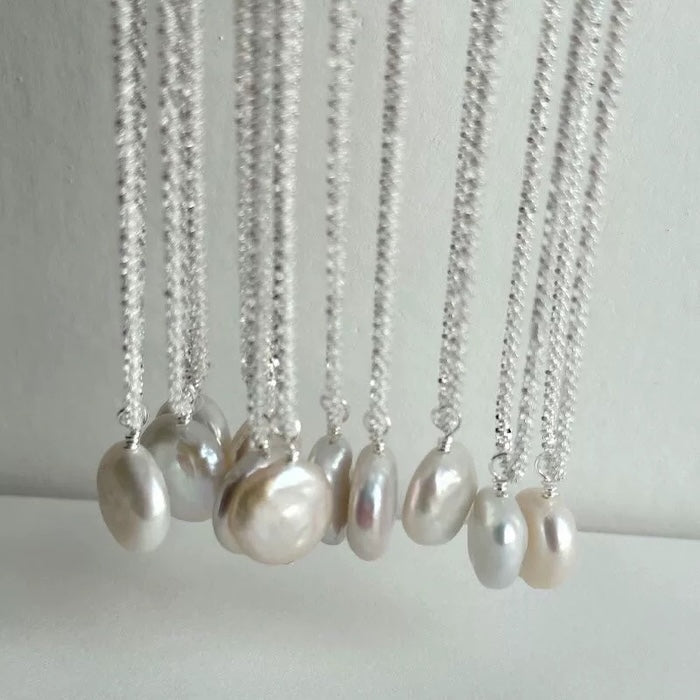 Glitter Coin Baroque Pearl Pendant Necklace