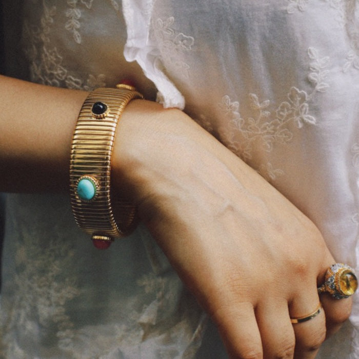 Vintage Ribbed Colorful Stone Stretch Bracelet