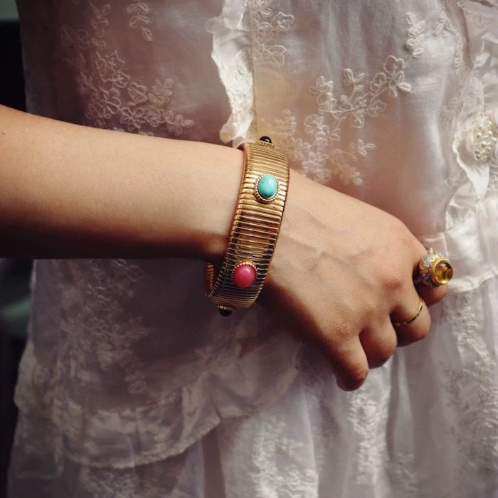 Vintage Ribbed Colorful Stone Stretch Bracelet