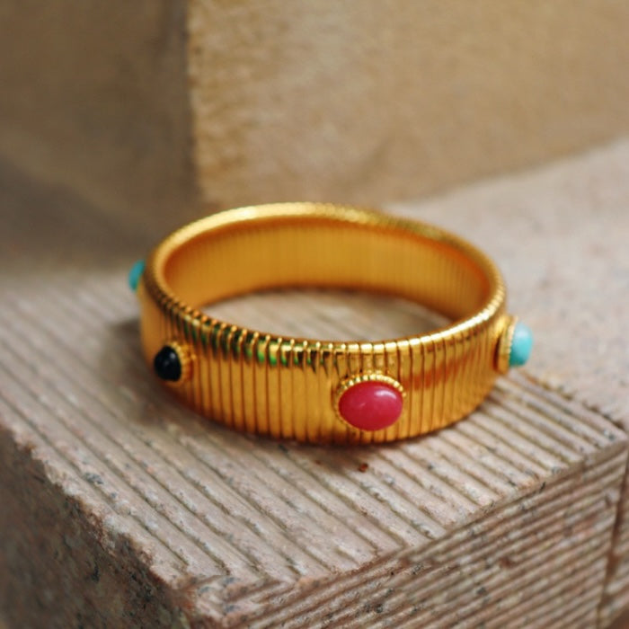 Vintage Ribbed Colorful Stone Stretch Bracelet