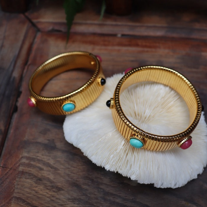 Vintage Ribbed Colorful Stone Stretch Bracelet