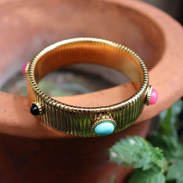 Vintage Ribbed Colorful Stone Stretch Bracelet