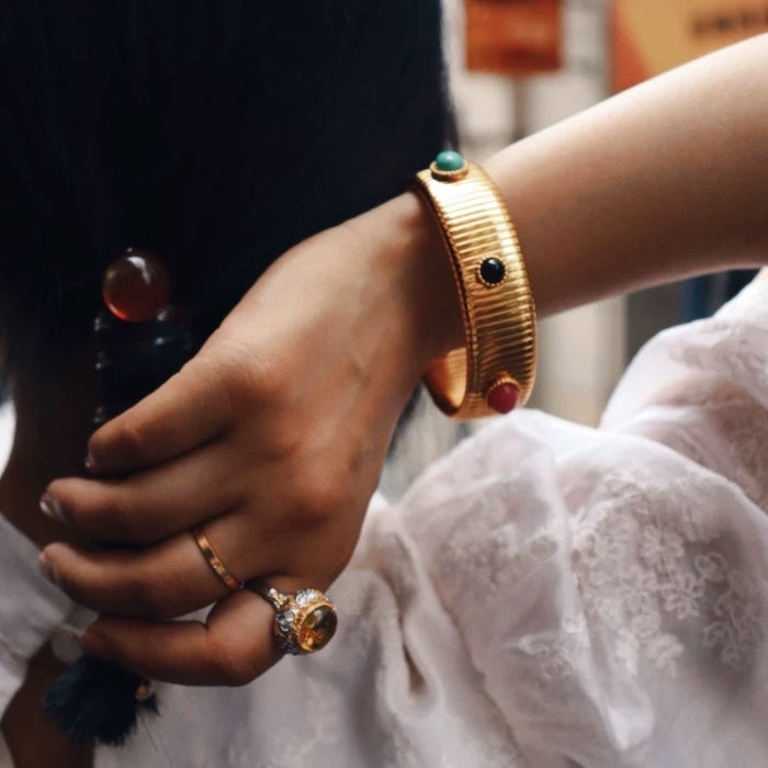 Vintage Ribbed Colorful Stone Stretch Bracelet