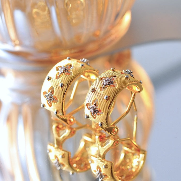 Luxurious Sparkling Cross Flower Hoop Earrings