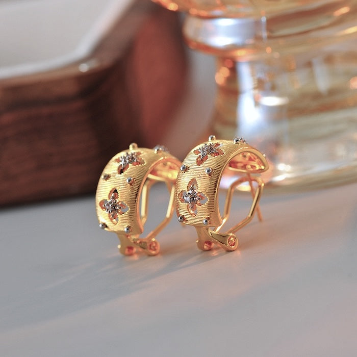 Luxurious Sparkling Cross Flower Hoop Earrings