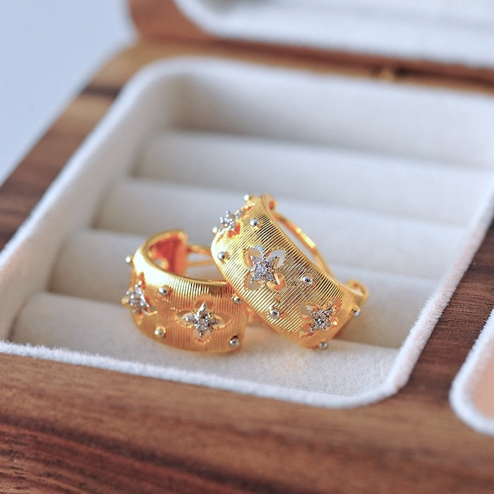 Luxurious Sparkling Cross Flower Hoop Earrings