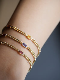 Gold Vermeil Cuban Chain Bracelets with Rainbow Stones