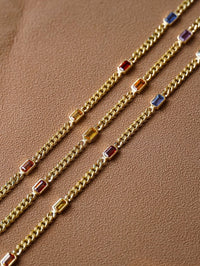 Gold Vermeil Cuban Chain Bracelets with Rainbow Stones