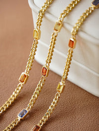 Gold Vermeil Cuban Chain Bracelets with Rainbow Stones