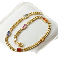 Gold Vermeil Cuban Chain Bracelets with Rainbow Stones