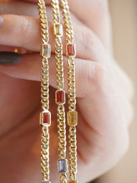 Gold Vermeil Cuban Chain Bracelets with Rainbow Stones