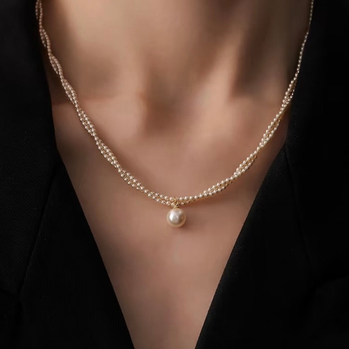 Double Strand Pearl Beaded Necklace