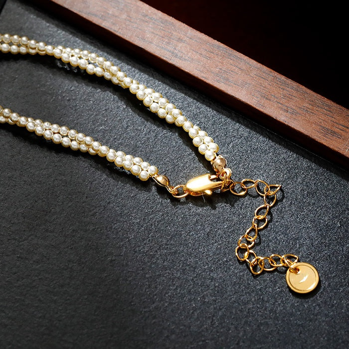 Double Strand Pearl Beaded Necklace