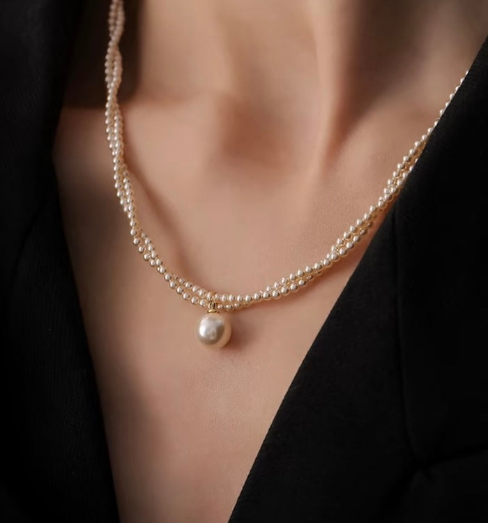 Double Strand Pearl Beaded Necklace