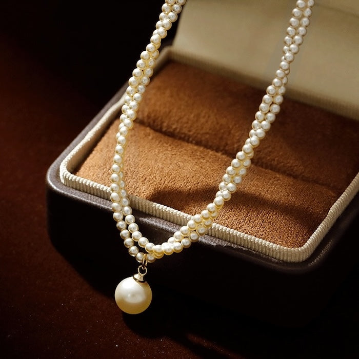 Double Strand Pearl Beaded Necklace