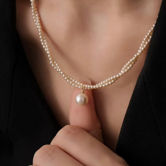 Double Strand Pearl Beaded Necklace