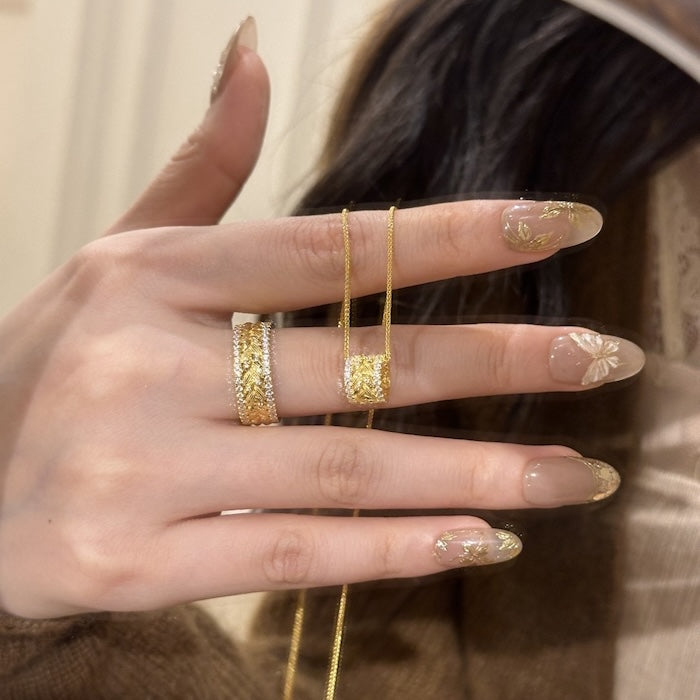 Golden Ears of Wheat Design Ring and Necklace