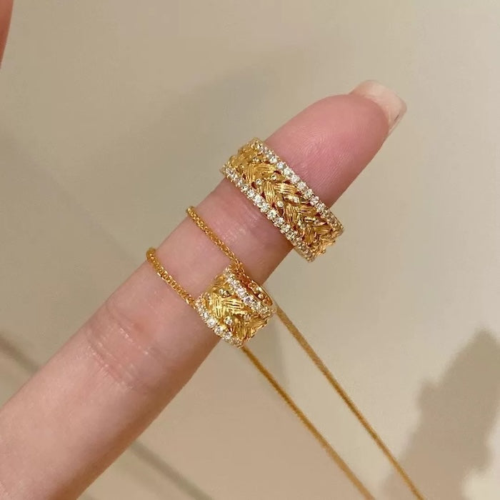 Golden Ears of Wheat Design Ring and Necklace