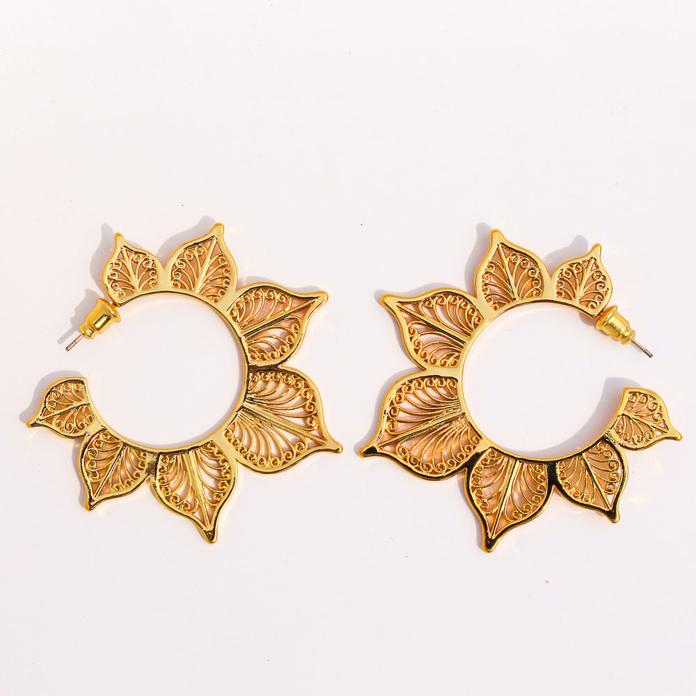 Filigree Lotus Flower Hoop Earrings