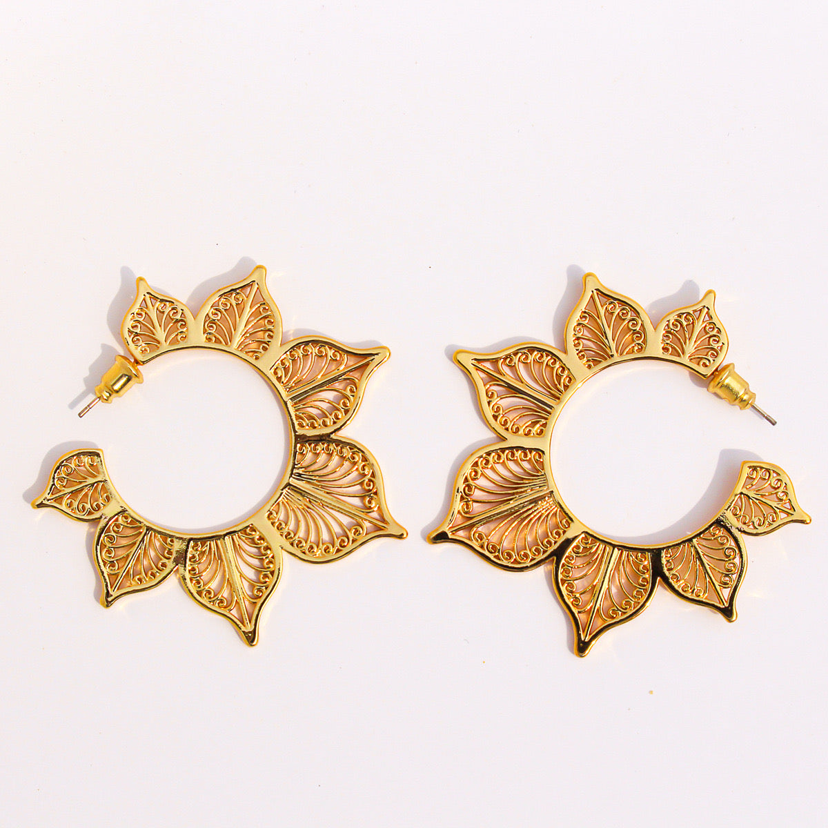 Filigree Lotus Flower Hoop Earrings