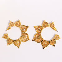 Filigree Lotus Flower Hoop Earrings