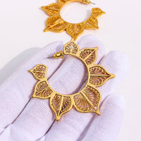 Filigree Lotus Flower Hoop Earrings