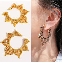 Filigree Lotus Flower Hoop Earrings