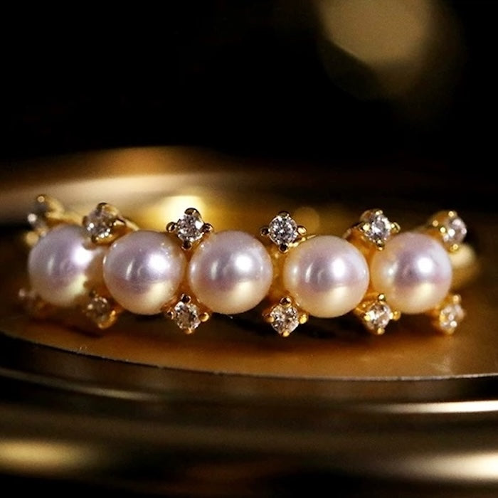 Freshwater Pearl Flower Crown Rings-Adjustable