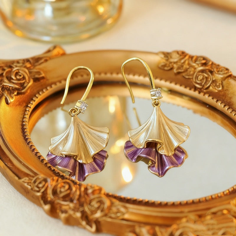 Ginkgo Leaf Skirt Earrings-Blue n Purple