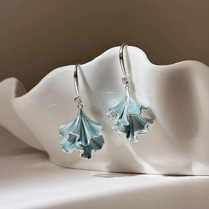 Ginkgo Leaf Skirt Earrings-Blue n Purple