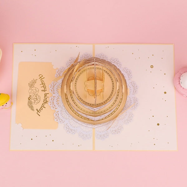 3D Birthday Card - Luxurious Lace Cake Design 