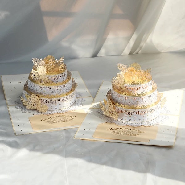 3D Birthday Card - Luxurious Lace Cake Design 