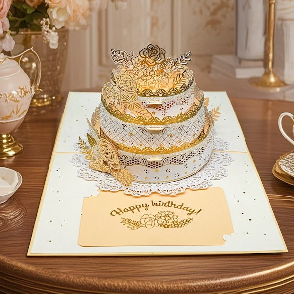 3D Birthday Card - Luxurious Lace Cake Design 
