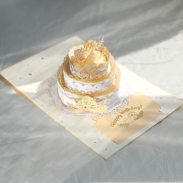 3D Birthday Card - Luxurious Lace Cake Design 