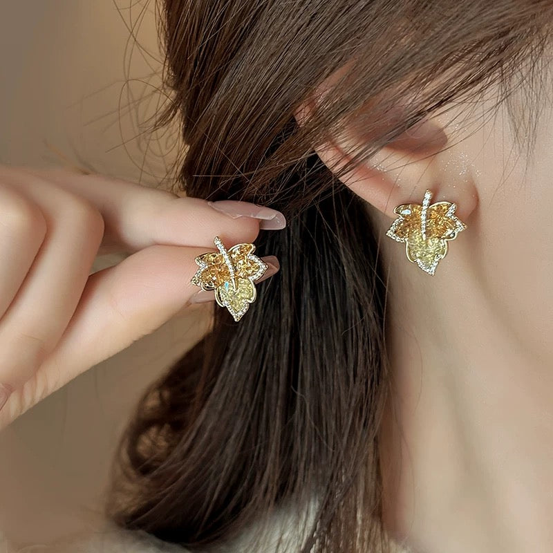 Golden Maple Stone Stud Earrings