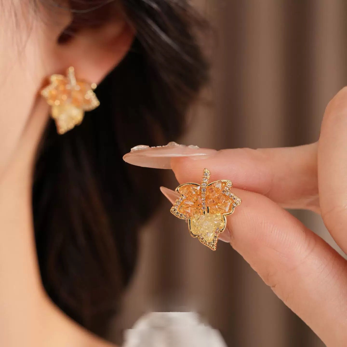 Golden Maple Stone Stud Earrings