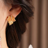 Golden Maple Stone Stud Earrings