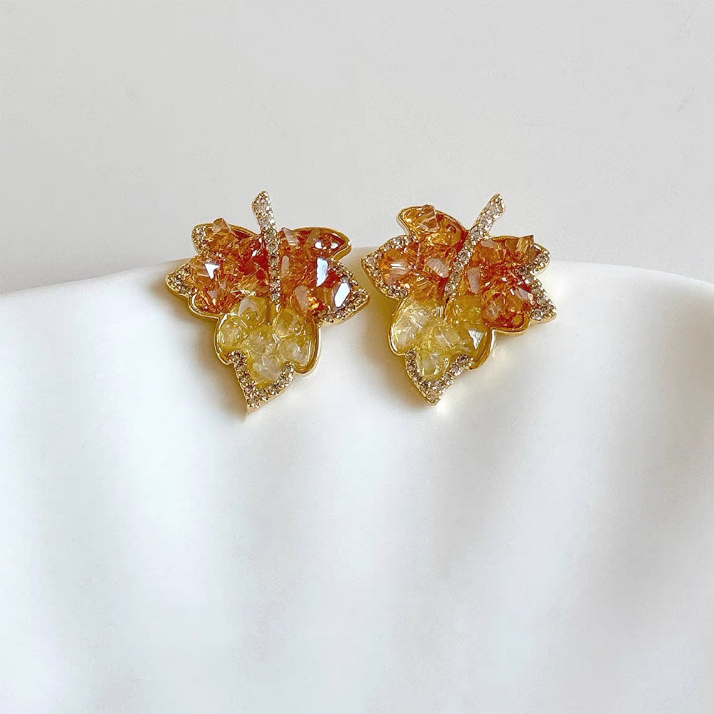 Golden Maple Stone Stud Earrings
