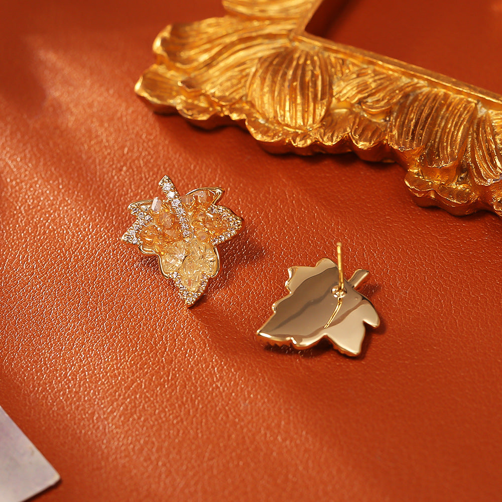 Golden Maple Stone Stud Earrings
