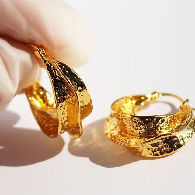 Hammered Gold Hoop Earrings – Modern Vintage Style