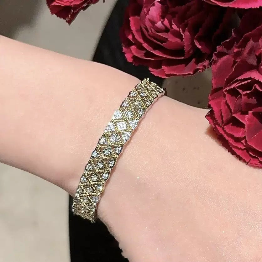 Two-Tone Honeycomb Sparkle Opening Bangle