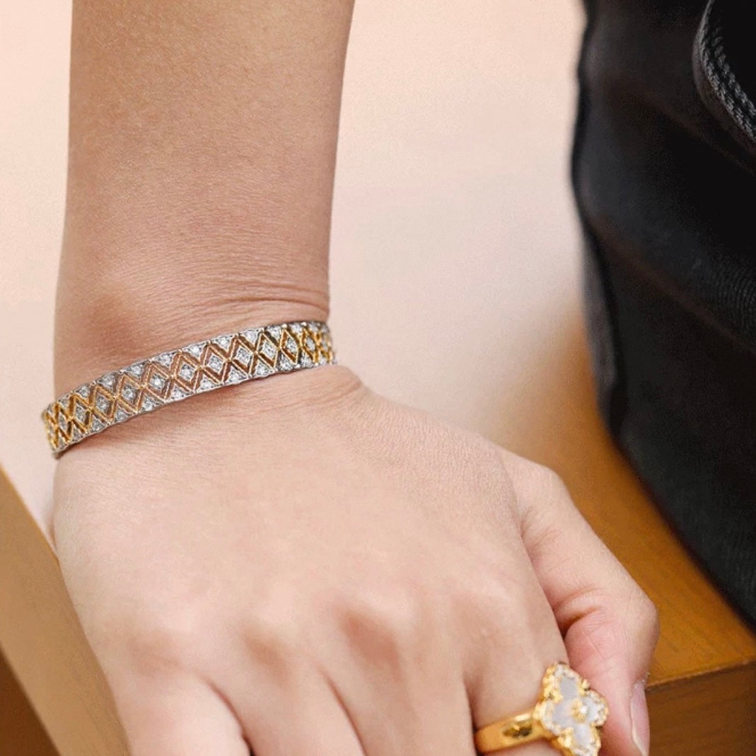 Two-Tone Honeycomb Sparkle Opening Bangle