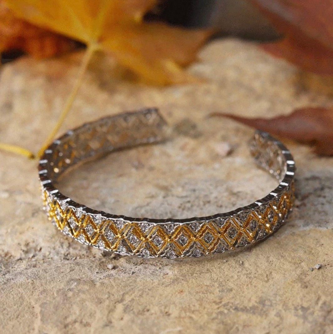 Two-Tone Honeycomb Sparkle Opening Bangle