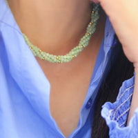Lucky Jade Braided Necklace and Bracelet Set featuring genuine jade beads in an intricate braided design with gold-tone accents, convertible into a longer necklace.
