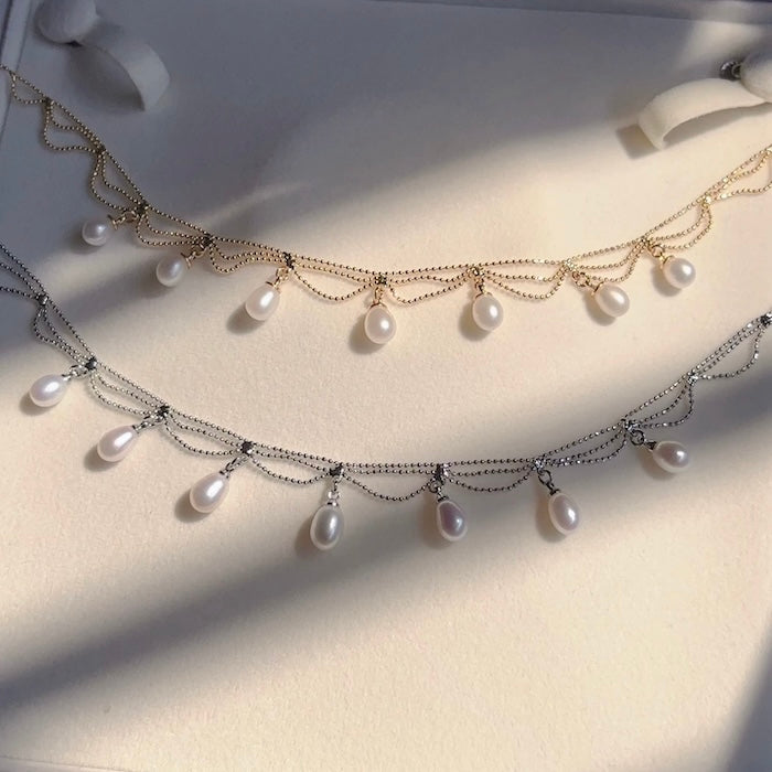 Lace Style Necklace with Genuine Freshwater Pearls